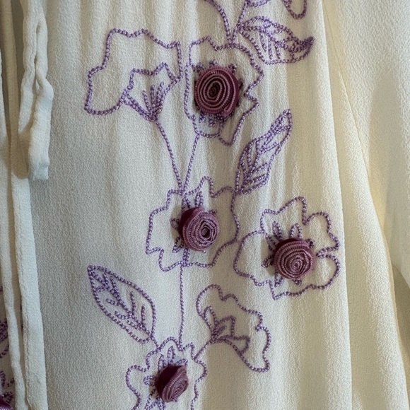 YILING Womens Size XXL Blouse 100% Silk Peasant Long Sleeve Embroidered Flower - Picture 11 of 12
